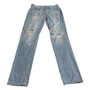 American Eagle Womens Size 6XL Button Fly Mid Rise Tomgirl Distressed Blue Denim